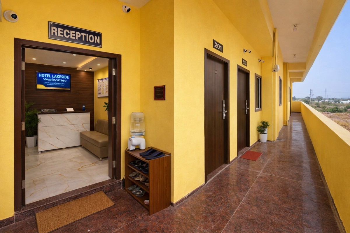 Hotel Lakeside reception area Cherlapally Hyderabad